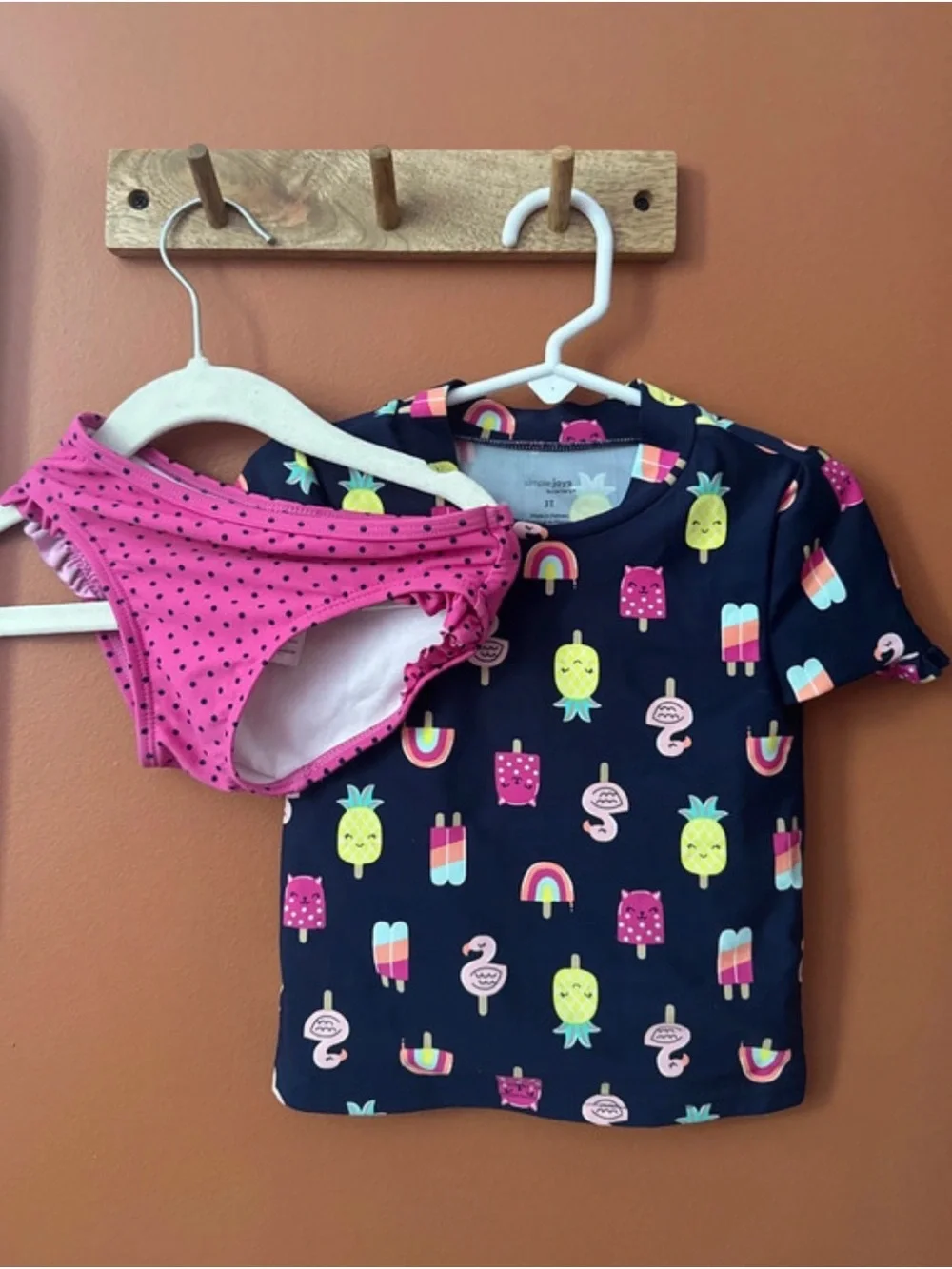 Carter's Navy Tropical Popsicle Rash Guard with Pink Polka Dot Swim Bottoms